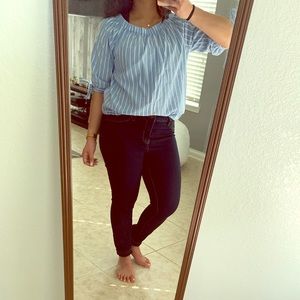 Blue and white pinstripe top
